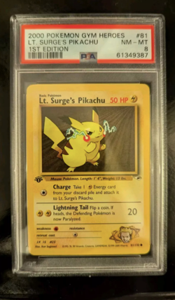 PSA 8 2000 GYM HEROES 1ST EDITION POKEMON LT. SURGE'S PIKACHU 81/132 #81 WOTC - Image 1