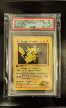 PSA 8 2000 GYM HEROES 1ST EDITION POKEMON LT. SURGE'S PIKACHU 81/132 #81 WOTC - Image 3