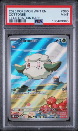 COTTONEE #090 ILLUSTRATION RARE 2025 POKEMON WHT EN WHITE FLARE PSA 9 MINT - Image 1