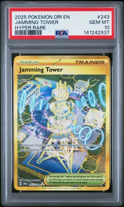 2025 POKEMON DRI EN-DESTINED RIVALS HYPER RARE #243 JAMMING TOWER PSA 10 - Image 1