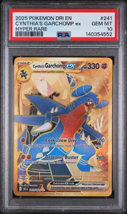 2025 POKEMON DRI EN-DESTINED RIVALS HYPER RARE #241 CYNTHIA'S GARCHOMP EX PSA 10 - Image 1