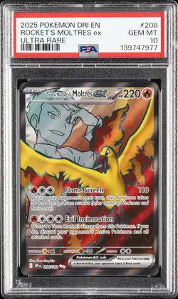 2025 POKEMON DRI EN-DESTINED RIVALS ULTRA RARE TEAM ROCKET'S MOLTRES EX PSA 10 - Image 1
