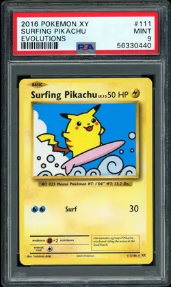 2016 Pokemon Evolutions Surfing Pikachu Secret Rare #111 PSA 9 MINT - Image 1