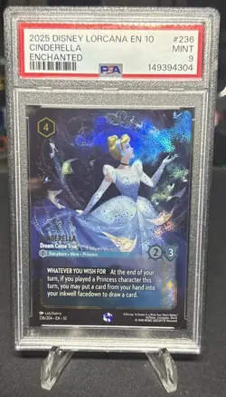 2025 Disney Lorcana Cinderella Enchanted #236 PSA 9 Mint Dream Come True Slab - Image 1