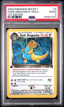 2000 POKEMON ROCKET 1ST EDITION #5 DARK DRAGONITE-HOLO PSA 2 - Image 1
