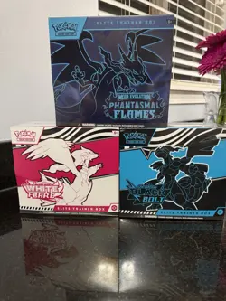 POKEMON TCG PHANTASMAL FLAMES BLACK BOLT WHITE FLARE ETB LOT X3 NEW SHIPS FAST - Image 1