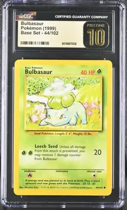PRISTINE CGC 10 BULBASAUR 44 BASE SET UNLIMITED POKEMON - Image 1