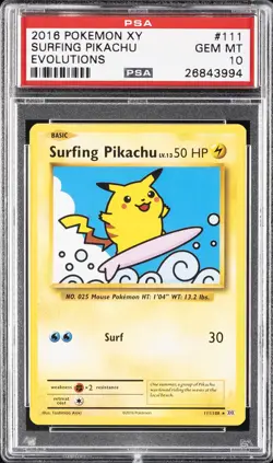 2016 POKEMON XY EVOLUTIONS #111 SURFING PIKACHU PSA 10 - Image 1