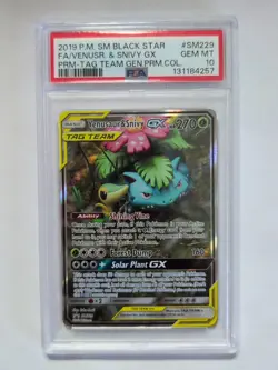 Venusaur & Snivy GX SM229 PSA 10 Gem Mint 2019 Pokemon SM Black Star Promo - Image 1
