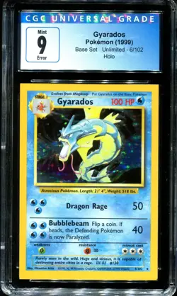 GYARADOS #6 HOLO SQUARE CUT ERROR MISCUT CGC 9 1999 POKEMON BASE SET - Image 1