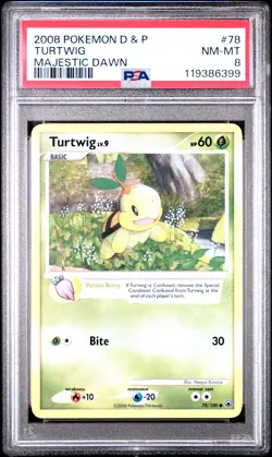 2008 POKEMON DIAMOND & PEARL MAJESTIC DAWN #78 TURTWIG PSA 8 - Image 1