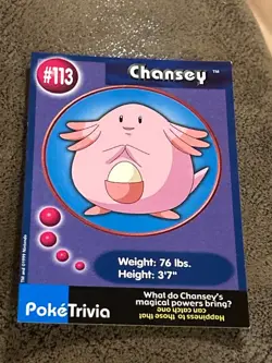 1999 Pokemon Poketrivia Chansey 113 Mewtwo Strikes Back Burger King - Image 1