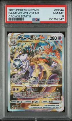 MEWTWO VSTAR PSA 8 - 2023 POKEMON SWORD & SHIELD CROWN ZENITH #GG44 FULL ART - Image 1