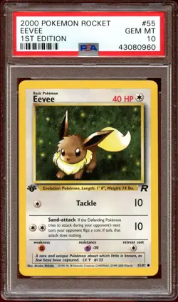 PSA 10 GEM MINT Eevee 55/82 Team Rocket 1ST EDITION Pokemon Card - Image 1