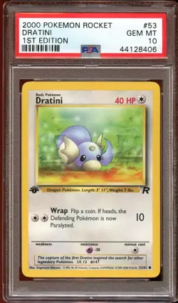 PSA 10 GEM MINT Dratini 53/82 Team Rocket 1ST EDITION Pokemon Card - Image 1