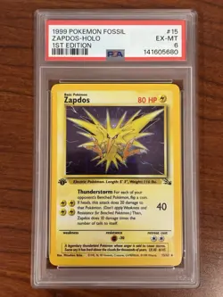 1999 Pokemon Fossil Zapdos 15/62 Holo 1st Edition PSA 6 - Image 1