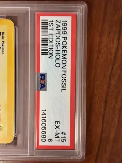 1999 Pokemon Fossil Zapdos 15/62 Holo 1st Edition PSA 6 - Image 3