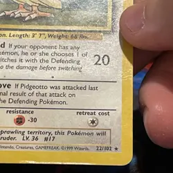 1999 Pokemon TCG - Pidgeotto Rare Base Set Unlimited 022/102 MP/DM - Image 4