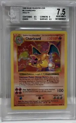 1999 Pokemon Shadowless #4 Charizard - Holo R BGS 7.5 Near Mint - Image 1