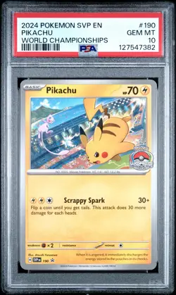 2024 POKEMON SVP EN-SV BLACK STAR PROMO WORLD CHAMPIONSHIPS #190 PIKACHU PSA 10 - Image 1