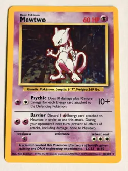 Pokemon Mewtwo Base Set 10/102 Holo Rare Wizards WOTC 1999 Pokemon TCG - Image 1