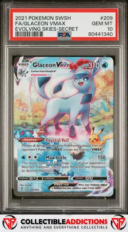2021 Pokemon Sword & Shield Evolving Skies #209 Glaceon Vmax PSA 10 - Image 1