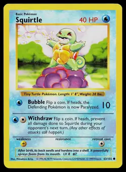 Pokemon Card - Squirtle Base Set Shadowless 63/102 Common - Image 1