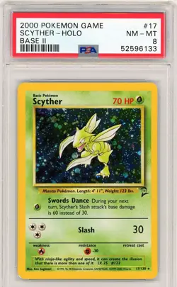 POKEMON 2000 Base II SCYTHER Holo #17 PSA 8 NM-MT - Image 1