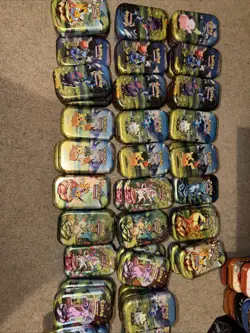 Pokemon Mini Tins Empty Lot of 60 Tins No Packs Only Card And Coin Included - Image 1