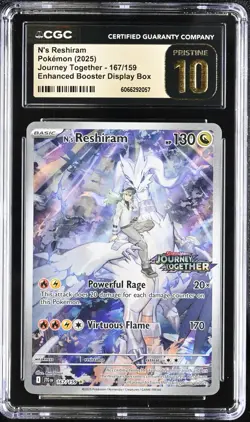 CGC 10 PRISTINE N's Reshiram 167/159 Journey Together Stamped Box Topper Pokemon - Image 1