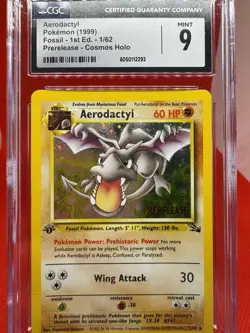 COSMOS HOLO Aerodactyl Prerelease 1/62 1st Edition Pokemon Fossil CGC 9 Stamped - Image 1