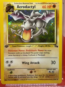 COSMOS HOLO Aerodactyl Prerelease 1/62 1st Edition Pokemon Fossil CGC 9 Stamped - Image 2
