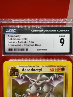 COSMOS HOLO Aerodactyl Prerelease 1/62 1st Edition Pokemon Fossil CGC 9 Stamped - Image 3