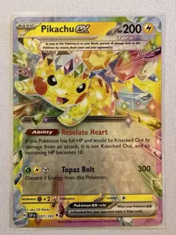 Pokemon TCG Sv08: Surging Sparks Pikachu EX Holo Foil Card 057/191 Double Rare - Image 1