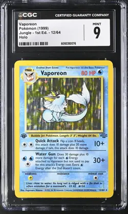 CGC 9 MINT Vaporeon 1999 Jungle 1st Edition 12/64 Holo Pokemon Card - Image 1