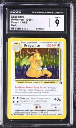 CGC 9 MINT Dragonite 4/62 Holo Fossil Pokemon Card - Image 1