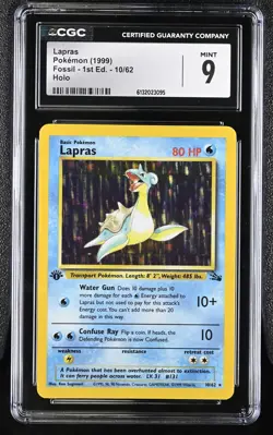CGC 9 MINT Lapras 10/62 Fossil 1st Edition Holo Pokemon Card - Image 1