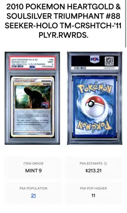 2010 POKEMON HEARTGOLD & SOULSILVER TRIUMPHANT #88 SEEKER-HOLO PSA 9 - Image 2