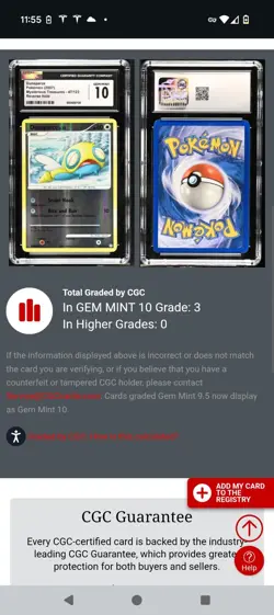 TOP POP 3) CGC 10 GEM Pokemon Mysterious Treasures 47/123 Dunsparce Reverse Holo - Image 4