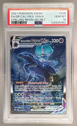 2021 Pokemon Sword Shield Chilling Reign 205 Shadow Rider Calyrex VMAX PSA 10 - Image 1