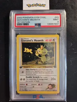 First Edition 2000 Pokemon Gym Challenge 43/132 Giovanni's Meowth PSA Mint 9 - Image 1