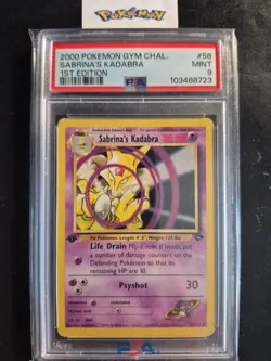 First Edition 2000 Pokemon Gym Challenge 58/132 Sabrina's Kadabra PSA Mint 9 - Image 1