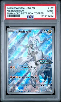 2025 Pokemon Journey Together #167 N'S Reshiram Enhanced Bstr Box Topper PSA 9 - Image 1