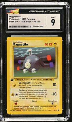 CGC 9 Magnemite 53/102 1st Edition Shadowless Base Set Pokemon Card - Image 1
