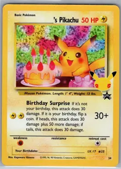 Birthday Pikachu 24 Holo Celebrations: Classic Collection - Pokemon Card - NM - Image 1