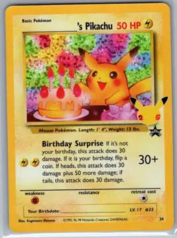Birthday Pikachu 24 Holo Celebrations: Classic Collection - Pokemon Card - NM - Image 1