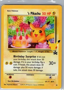 Birthday Pikachu 24 Holo Celebrations: Classic Collection - Pokemon Card - NM - Image 1