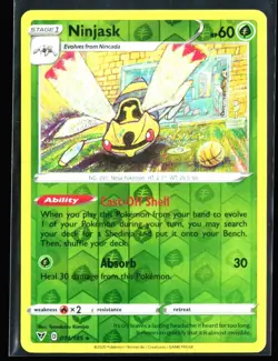2020 Sword & Shield - Vivid Voltage Ninjask #14 Reverse Holo Rare Pokemon Card - Image 1