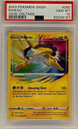 Raikou PSA 10 – 2020 Pokemon Vivid Voltage #50 Amazing Rare - Image 1