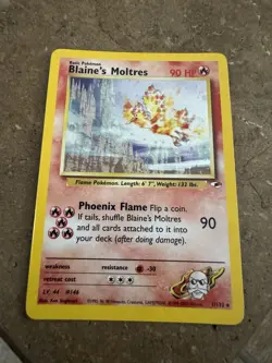 Pokemon Blaine’s Moltres 1/132 Holo Rare Gym Heroes WOTC Vintage MP - Image 1